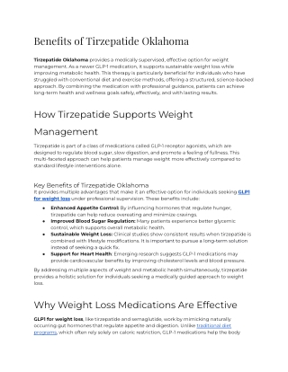 Benefits of tirzepatide Oklahoma