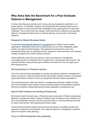 Why Aima Sets the Benchmark for a Post Graduate Diploma in Managemen
