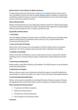 Monitor Rental A Smart Solution for Modern Businesses