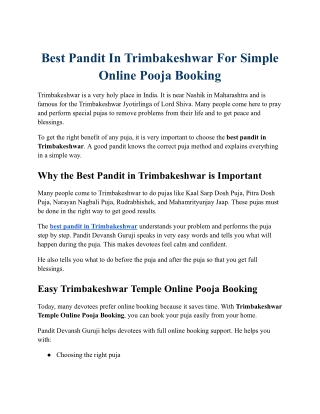 Best Pandit In Trimbakeshwar For Simple Online Pooja Booking