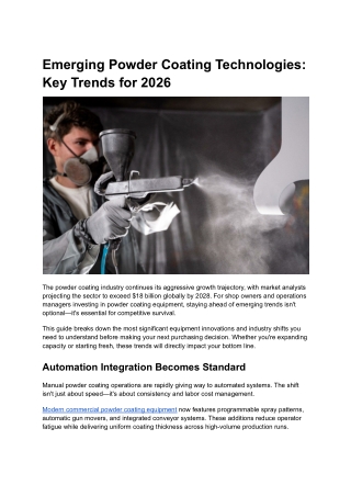 Emerging Powder Coating Technologies: Key Trends for 2026