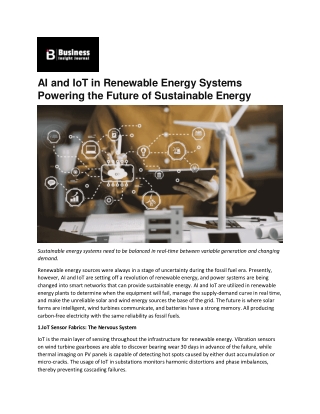 Future Energy Systems Powered by AI and IoT in Renewable Energy
