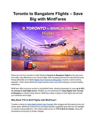 Toronto to Bangalore Flights (YYZ–BLR) | Low-Cost Canada to India Travel