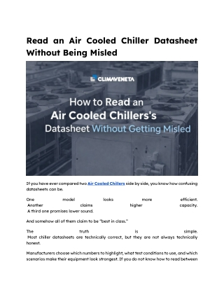 Read an Air Cooled Chiller Datasheet Without Being Misled