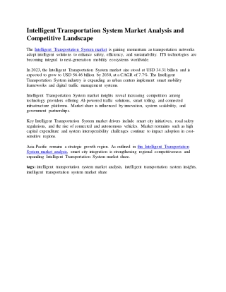 Intelligent Transportation System Market Analysis and Competitive Landscape