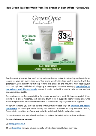 Buy Green Tea Face Wash From Top Brands at Best Offers - GreenOpia