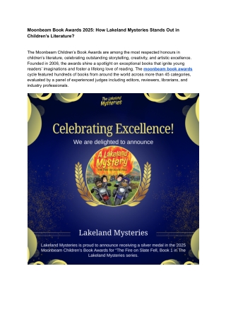 Moonbeam Book Awards - How Lakeland Mysteries Stands in Children’s Literature?