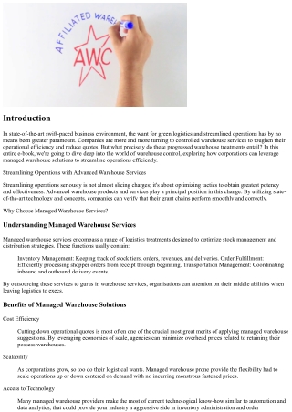 Optimizing Processes with State-of-the-art Warehouse Services