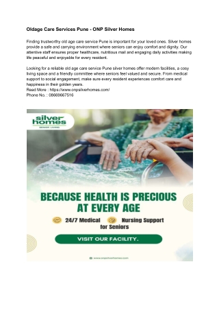 Oldage Care Services Pune - ONP Silver Homes