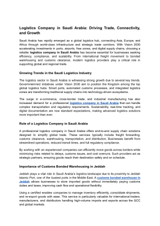 Logistics Company in Saudi Arabia_ Driving Trade, Connectivity, and Growth