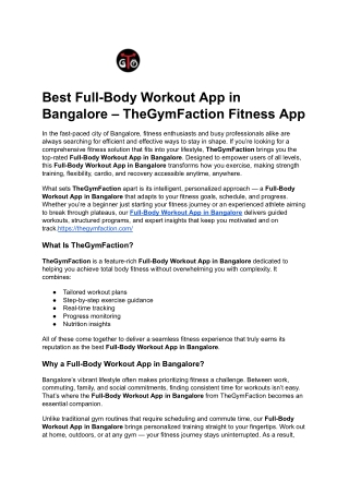 Best Full-Body Workout App in Bangalore – TheGymFaction Fitness App