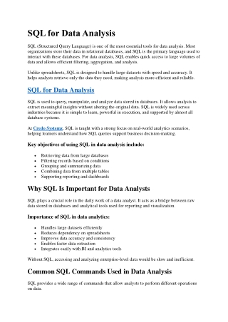 SQL for Data Analysis_Credo Systemz