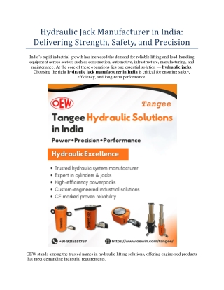 Custom Hydraulic Jack Manufacturer in India – OEW