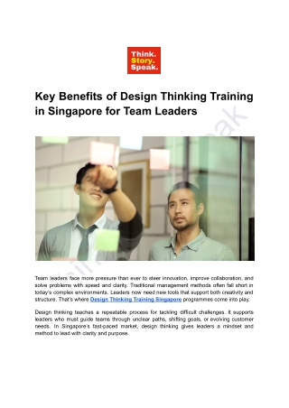 Key Benefits of Design Thinking Training in Singapore for Team Leaders