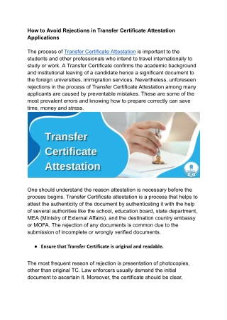 How to Avoid Rejections in Transfer Certificate Attestation Applications.docx