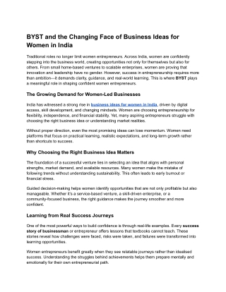 BYST and the Changing Face of Business Ideas for Women in India