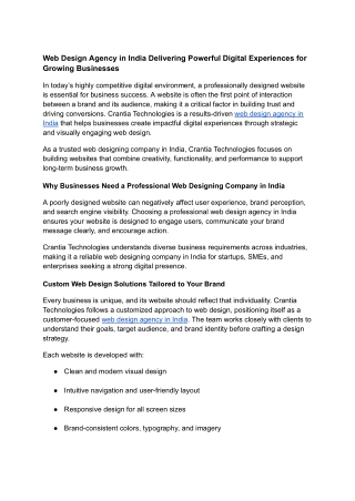 Web Design Agency in India Delivering Powerful Digital Experiences for Growing Businesses