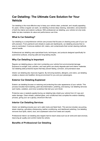 Car Detailing: The Ultimate Care Solution for Your Vehicle