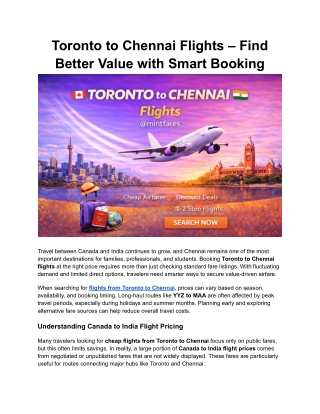 Toronto to Chennai Flights at Low Canada–India Airfare | MintFares