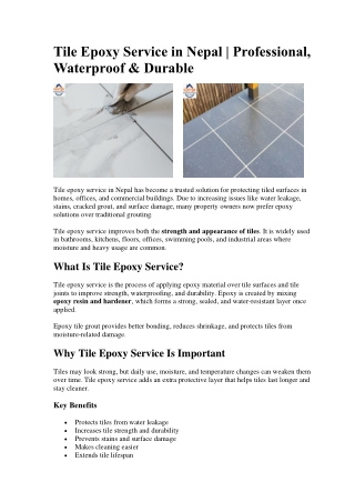 Tile Epoxy Servicein Nepal: Professional & Durable | 2026