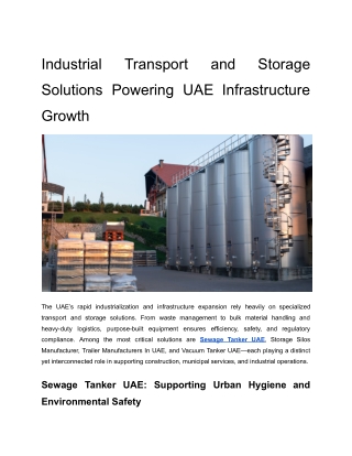 Industrial Transport and Storage Solutions Powering UAE Infrastructure Growth