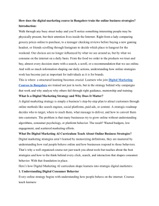 How does the digital marketing course in Bangalore train the online business strategies