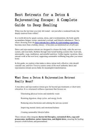 Best Retreats for a Detox & Rejuvenating Escape A Complete Guide to Deep Healing