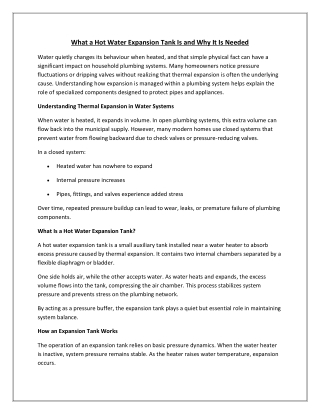 What a Hot Water Expansion Tank Is and Why It Is Needed