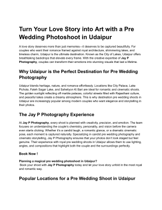 Turn Your Love Story into Art with a Pre Wedding Photoshoot in Udaipur