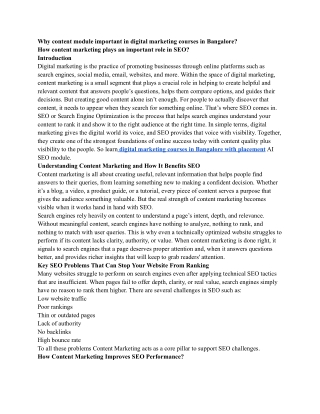 Why content module important in digital marketing courses in Bangalore