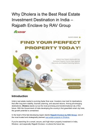Why Dholera is the Best Real Estate Investment Destination in India – Rajpath Enclave by RAV Group