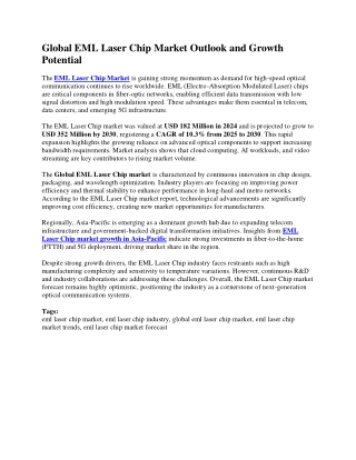 Global EML Laser Chip Market Outlook and Growth Potential