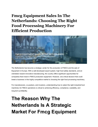 FMCG Equipment Sales in the Netherlands | Food Processing Machinery