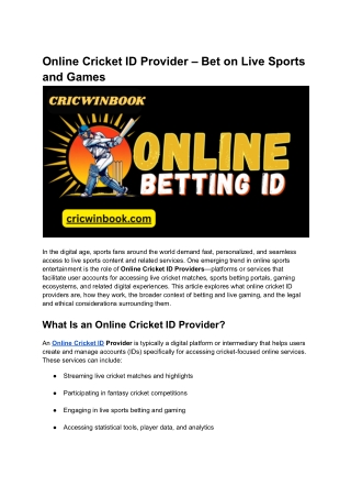Online Cricket ID Provider – Bet on Live Sports and Games