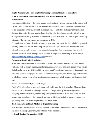 Digital Academy 360 - Best Digital Marketing Training Modules in Bangalore