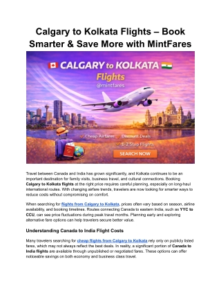 Best Calgary to Kolkata Flights | Compare Canada to India Airfare