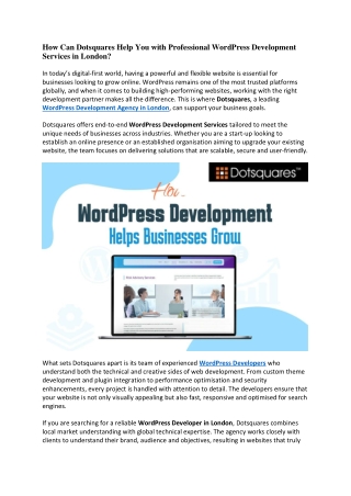 How Can Dotsquares Help You with Professional WordPress Development Services in London