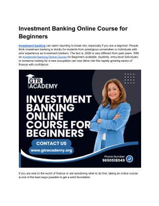 Investment Banking Online Course for Beginners