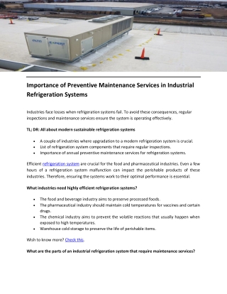 Importance of Preventive Maintenance Services in Industrial Refrigeration Systems