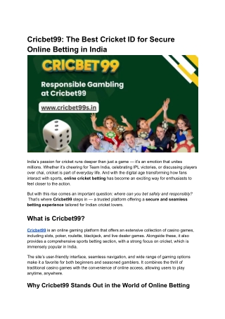 Cricbet99_ The Best Cricket ID for Secure Online Betting in India