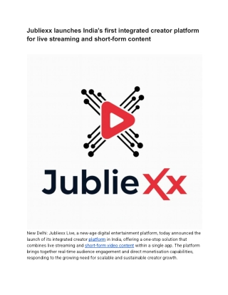 Jubliexx launches India’s first integrated creator platform