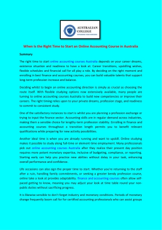 When Is the Right Time to Start an Online Accounting Course in Australia