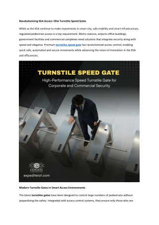 Revolutionizing KSA Access: Elite Turnstile Speed Gates