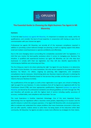 The Essential Guide to Choosing the Right Business Tax Agent in Mt Waverley