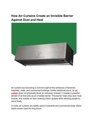 Air Curtains in India: How They Block Dust, Heat, and Outside Air