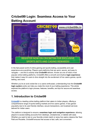 Cricbet99 Login_ Seamless Access to Your Betting Account