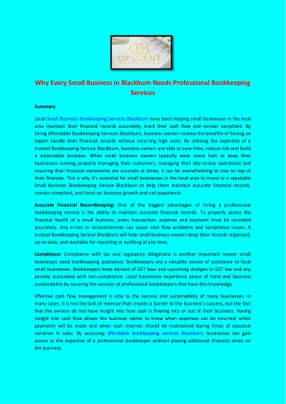 Why Every Small Business in Blackburn Needs Professional Bookkeeping Services
