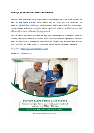 Old Age Home In Pune - ONP Silver Homes