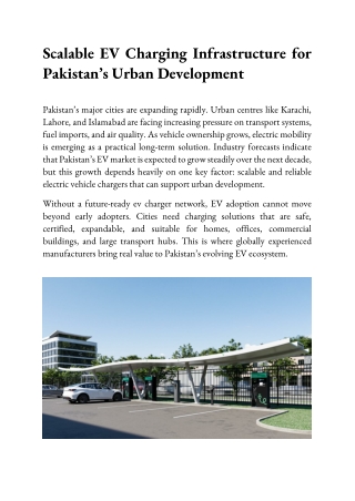 Scalable EV Charging Infrastructure for Pakistan’s Urban Development