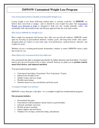 IMWOW Customized Weight Loss Program